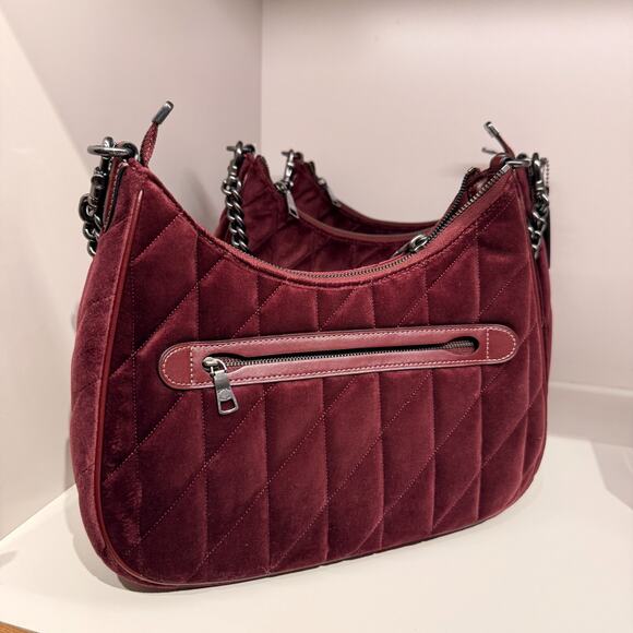 Coach Teri Hobo Bag In Organic Cotton With Quilting CCW69 velvet/Gunmetal/Burgun - Picture 3 of 7